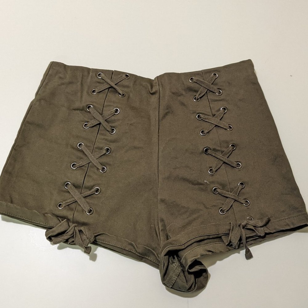 Forever 21 High Waisted Army Green Lace Up Shorts XS